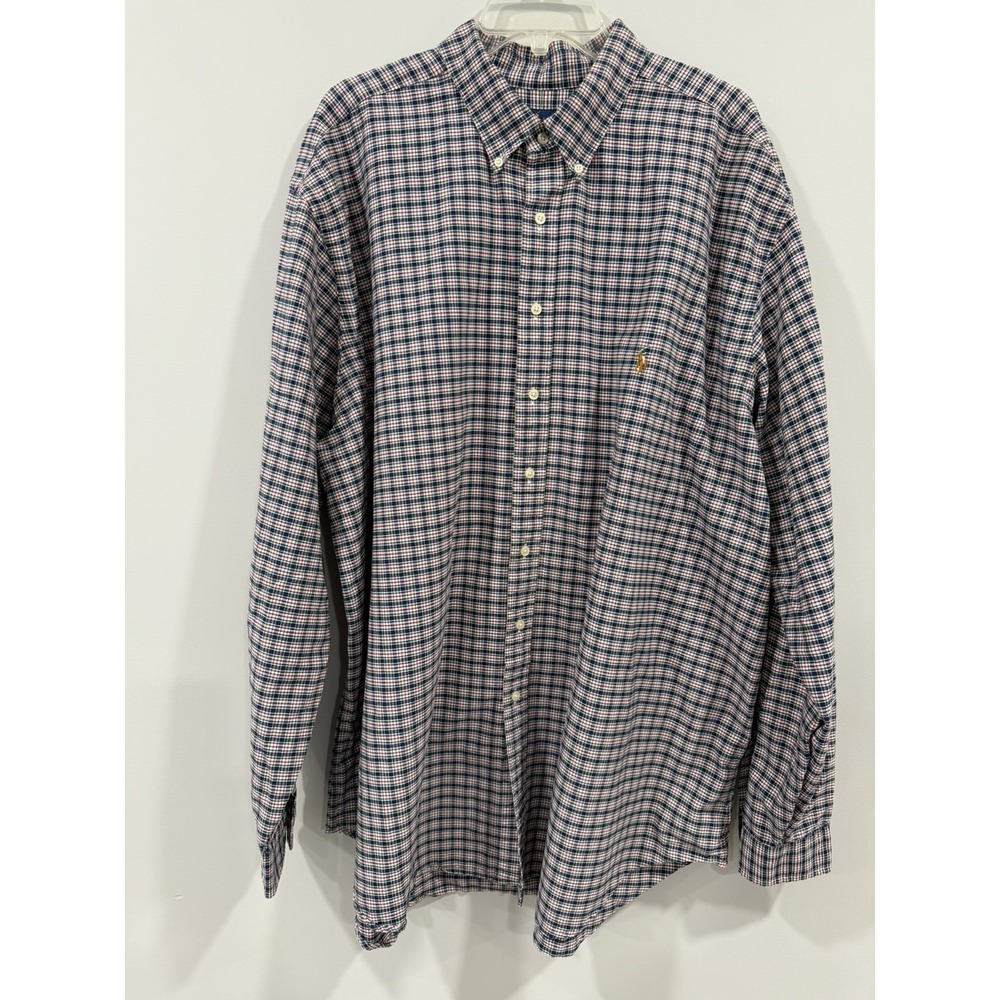 Polo Ralph Lauren Shirt Men 3XLT Tall Long Sleeve Button Shirt navy red Plaid